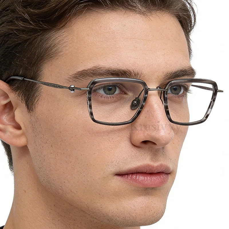 Krasivyy Men's Full Rim Big Square Titanium Prescription Eyeglasses ARLT6905