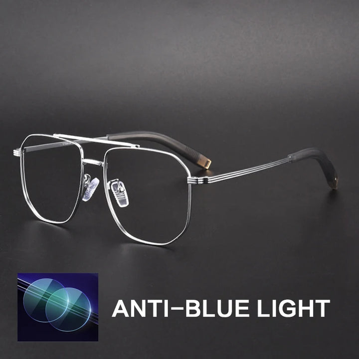 Gatenac Unisex Full Rim Square Double Bridge Titanium Photochromic Reading Glasses 760942