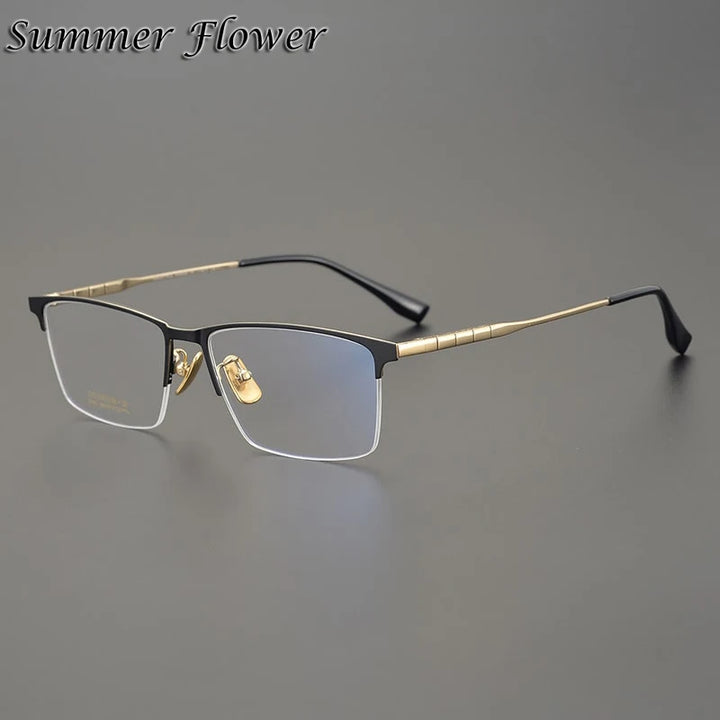 Summer Flower Men's Semi Rim Square Titanium Eyeglasses 91045