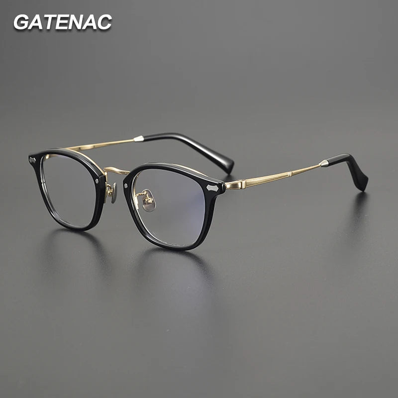 Gatenac Unisex Full Rim Square Titanium Acetate Eyeglasses Gxyj1539 Full Rim Gatenac