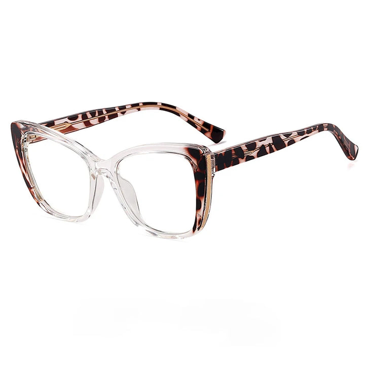 CCSpace Women's Full Rim Square Cat Eye Tr 90 Titanium Eyeglasses 57315 Full Rim CCspace Leopard  