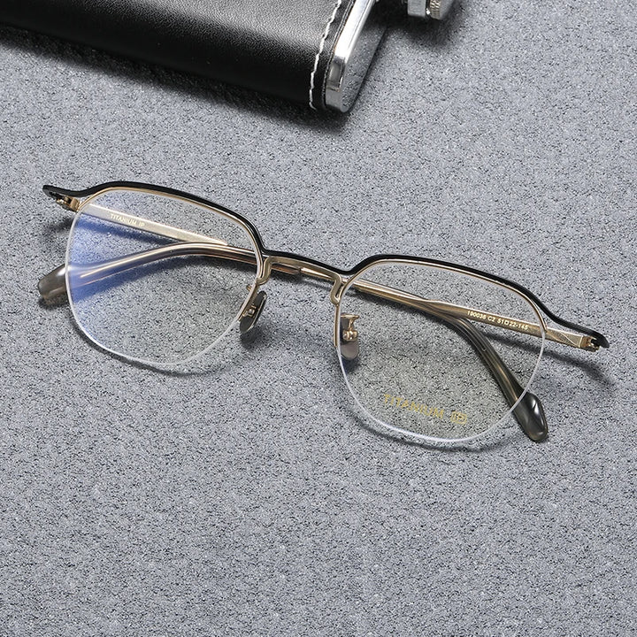 Black Mask Unisex Semi Rim Square Titanium Acetate Eyeglasses B0036 Semi Rim Black Mask Black-Gold  