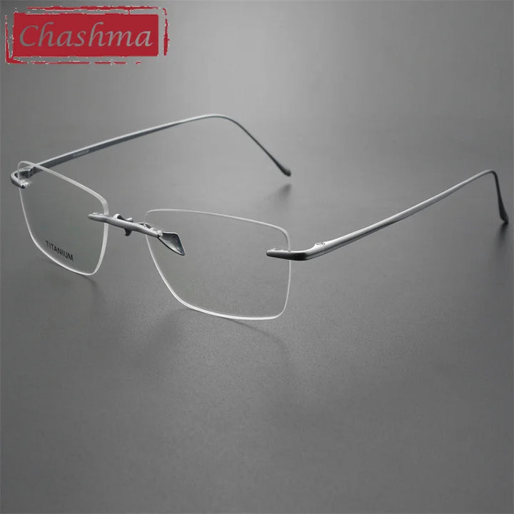 Chashma Ottica Men's Rimless Square Titanium Eyeglasses 9069 Rimless Chashma Ottica Silver  