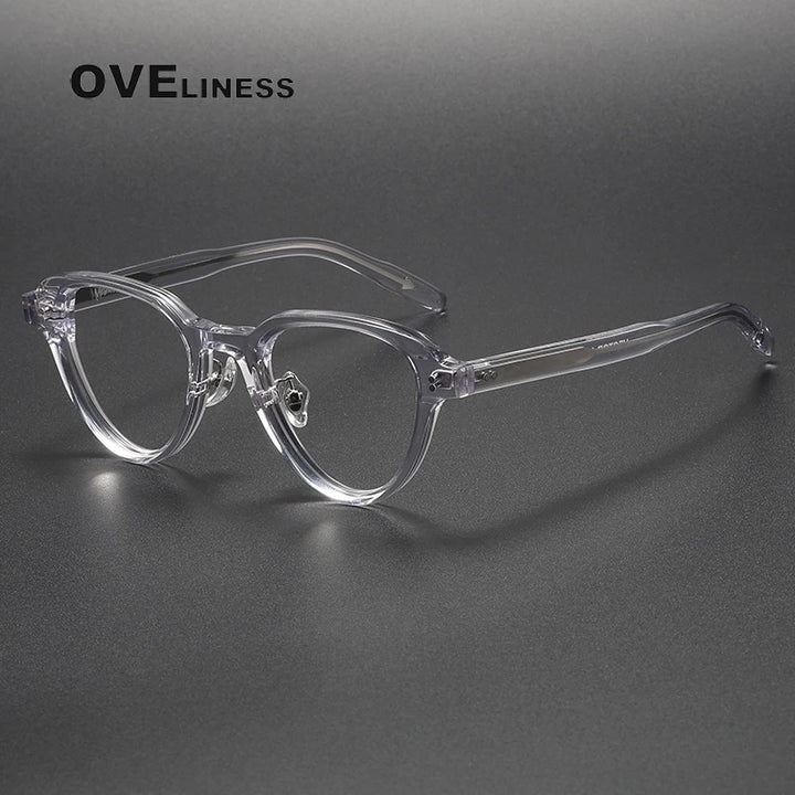 Oveliness Unisex Full Rim Flat Top Oval Acetate Eyeglasses V002 Full Rim Oveliness transparent  