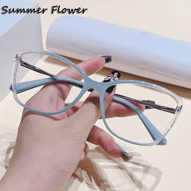 Summer Flower Women's Full Rim Square Cat Eye Tr 90 Titanium Eyeglasses 87875 Full Rim Summer Flower Gradient Blue