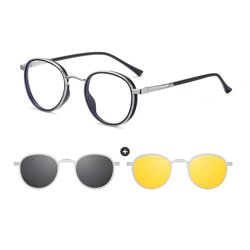Gmei 770671 Unisex Full Rim Oval Alloy Frames With Clip On Sunglasses FuzWeb