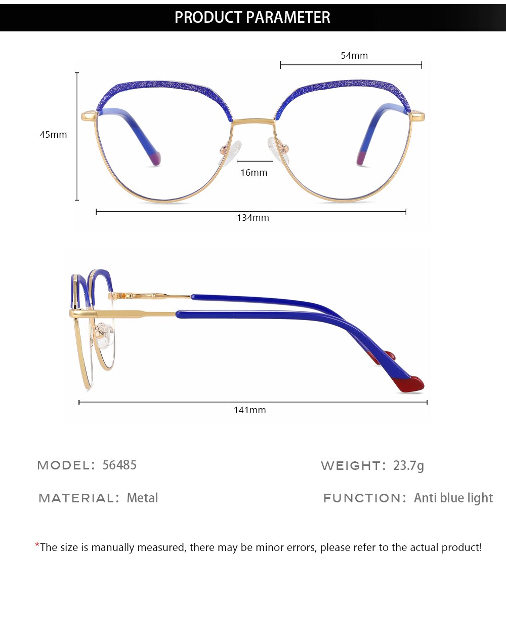 CCspace Women's Full Rim Round Brow Line Alloy Eyeglasses 56485 Full Rim CCspace   