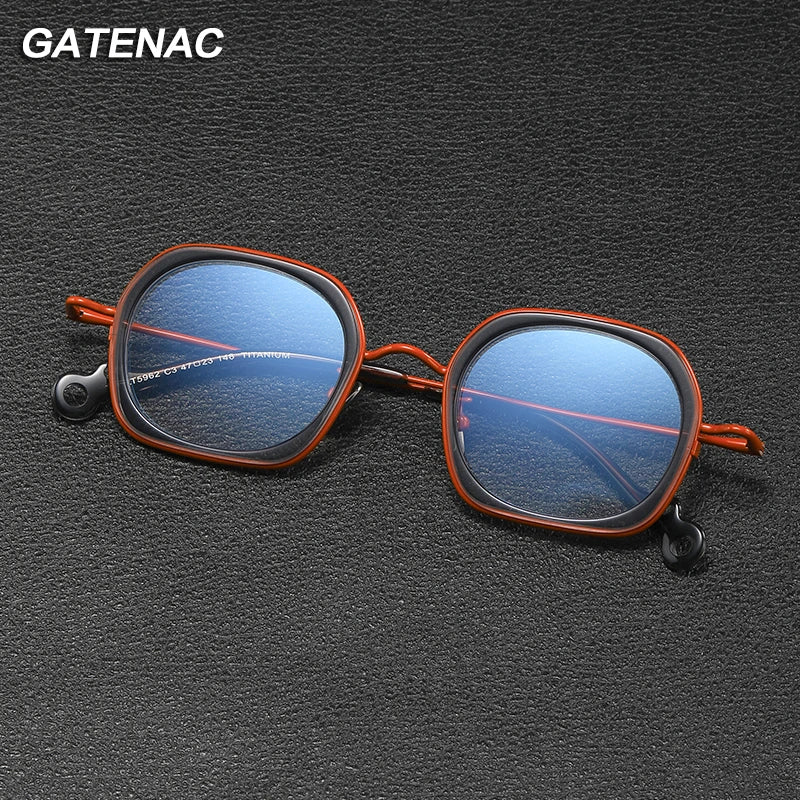 Gatenac Unisex Full Rim Square Acetate Titanium Eyeglasses Gxyj1159 Full Rim Gatenac   