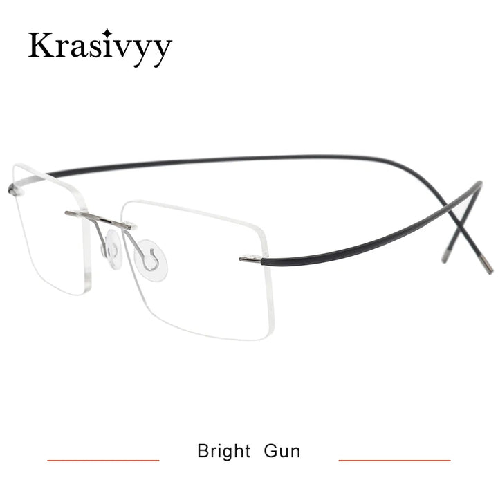 Krasivyy Unisex Rimless Square Titanium Eyeglasses 1614 Rimless Krasivyy Bright Gun  