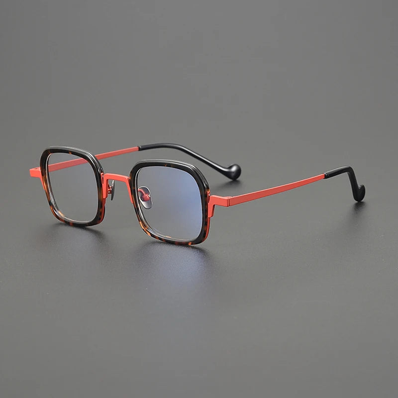 Gatenac Unisex Full Rim Square Titanium Acetate Eyeglasses G1530 Full Rim Gatenac Red  