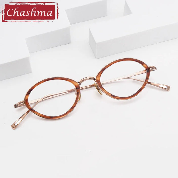 Chashma Ottica Unisex Small Oval Titanium Tr 90 Eyeglasses 0020 Full Rim Chashma Ottica Leopard  