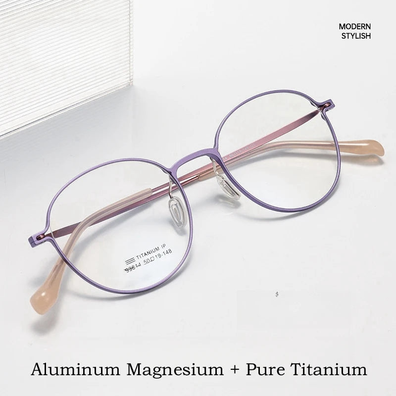 Yimaruili Women's Full Rim Round Titanium Alloy Eyeglasses 99814 Full Rim Yimaruili Eyeglasses