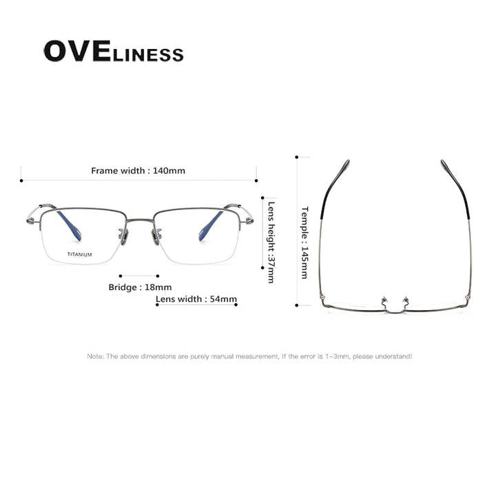 Oveliness Men's Semi Rim Square Titanium Eyeglasses 80917 Semi Rim Oveliness   