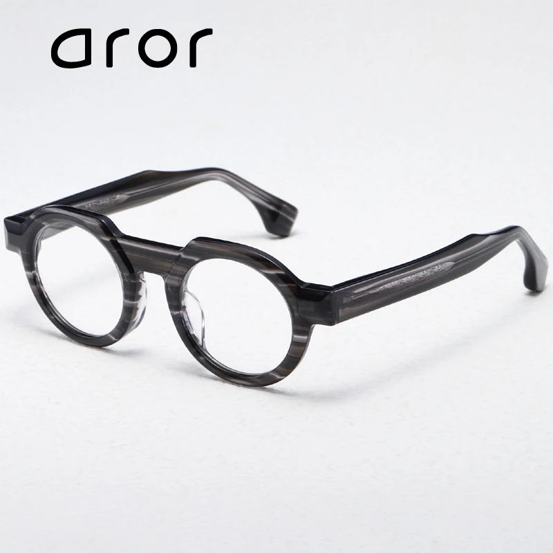 Aror Unisex Full Rim Brow Line Flat Top Round Acetate Eyeglasses 49709 Full Rim Aror