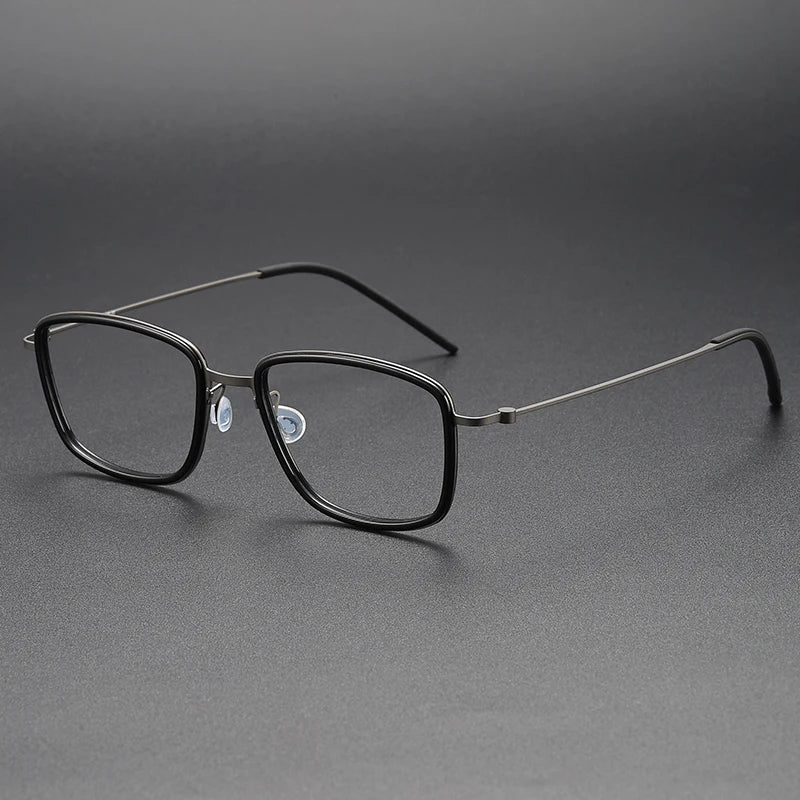 Oveliness Unisex Full Rim Polygon Acetate Titanium Eyeglasses 5803 Full Rim Oveliness black gun  