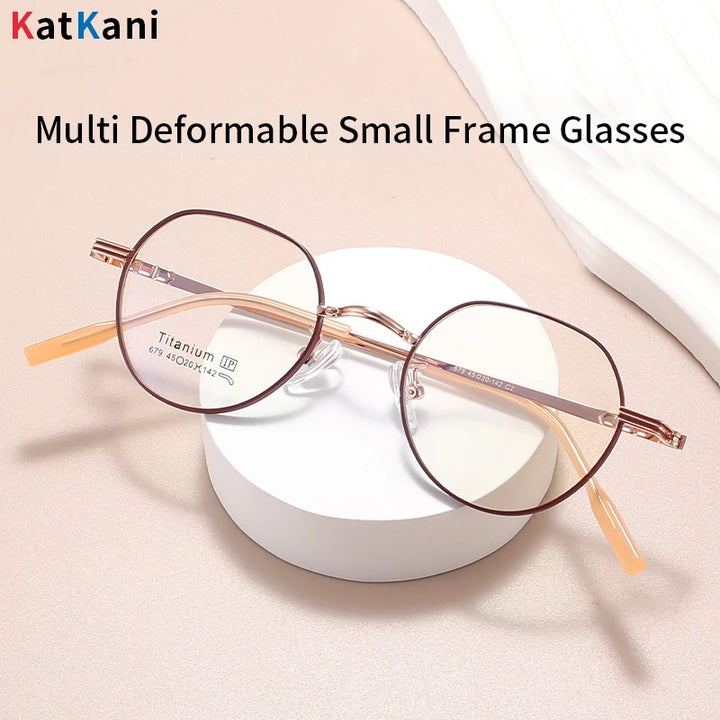 KatKani Unisex Full Rim Flat Top Polygon Alloy Eyeglasses 67918 Full Rim KatKani Eyeglasses   