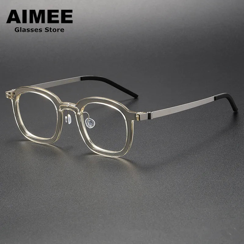 Aimee Unisex Full Rim Square  Screwless Titanium Acetate Eyeglasses 1050 Full Rim Aimee Champagne  