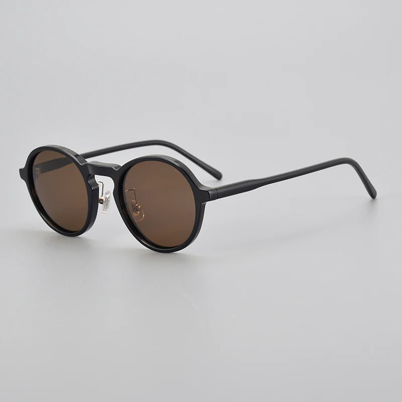 Black Mask Unisex Full Rim Round Acetate Polarized Sunglasses 14543 Sunglasses Black Mask Black-Brown As Shown 