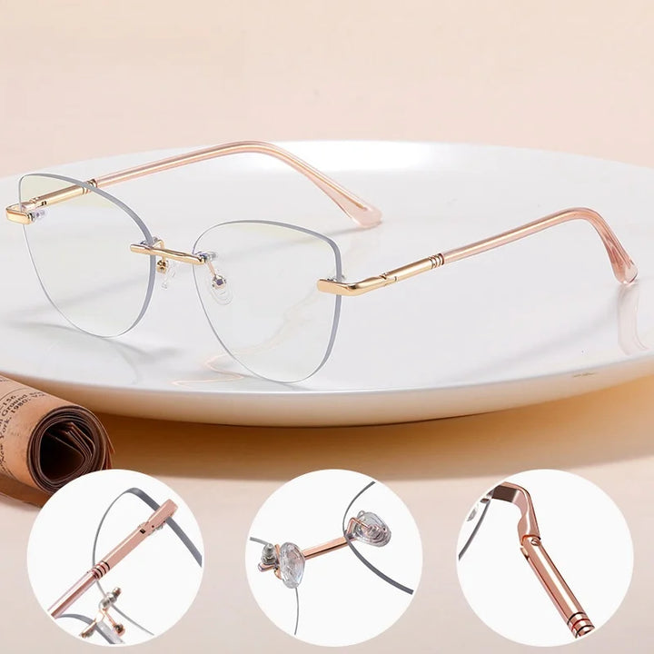 KatKani Women's Rimless Cat Eye Alloy Eyeglasses 83601 Rimless KatKani Eyeglasses   