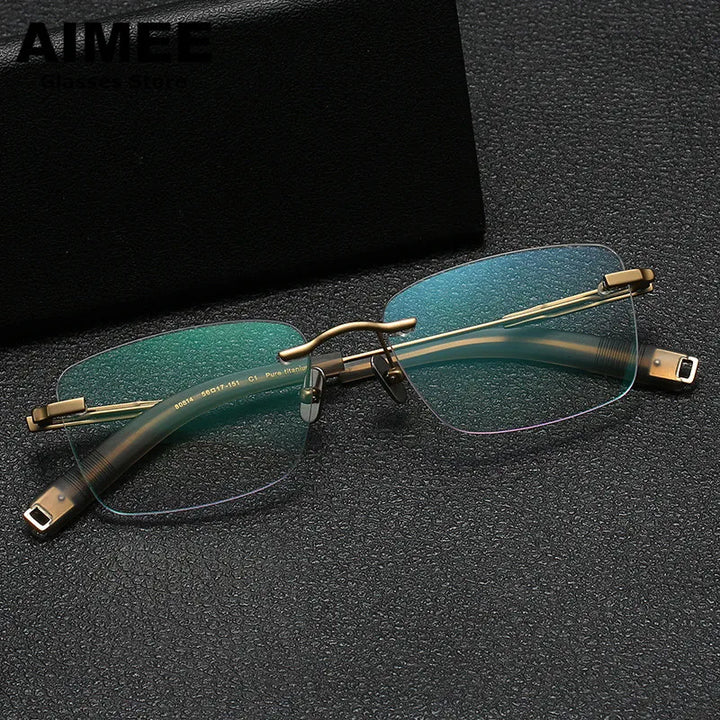 Aimee Unisex Rimless Polygon Square Titanium Eyeglasses 80814 Rimless Aimee   