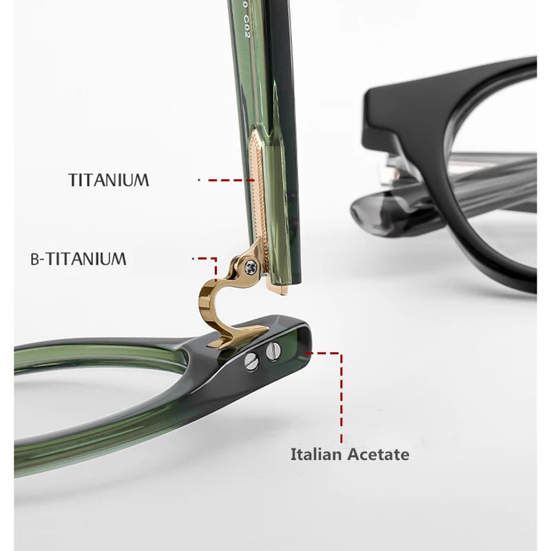 Black Mask Unisex Full Rim Round Acetate Titanium Eyeglasses 635005