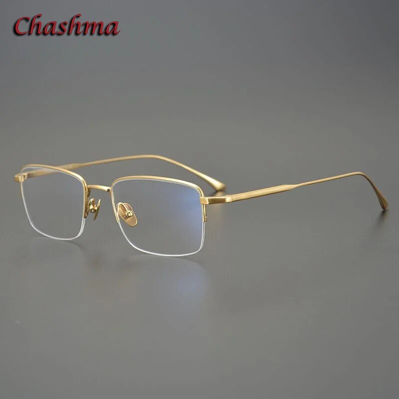 Chashma Ochki Men's Semi Rim Square Titanium Eyeglasses 1015 Semi Rim Chashma Ochki Gold  