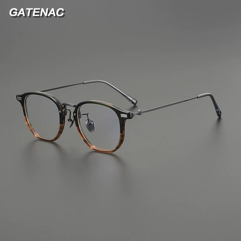 Gatenac Unisex Full Rim Oval Square Acetate Titanium Eyeglasses G8002