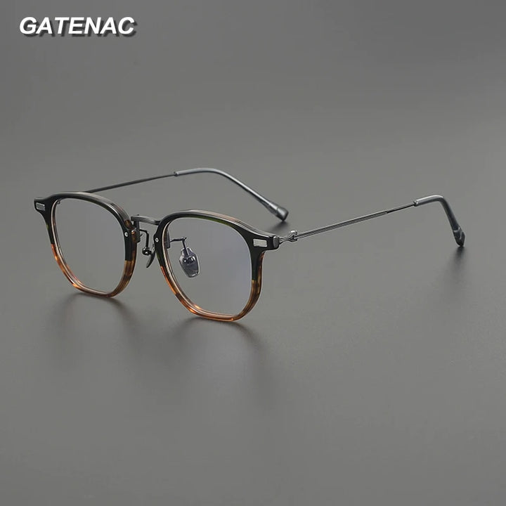 Gatenac Unisex Full Rim Oval Square Acetate Titanium Eyeglasses G8002