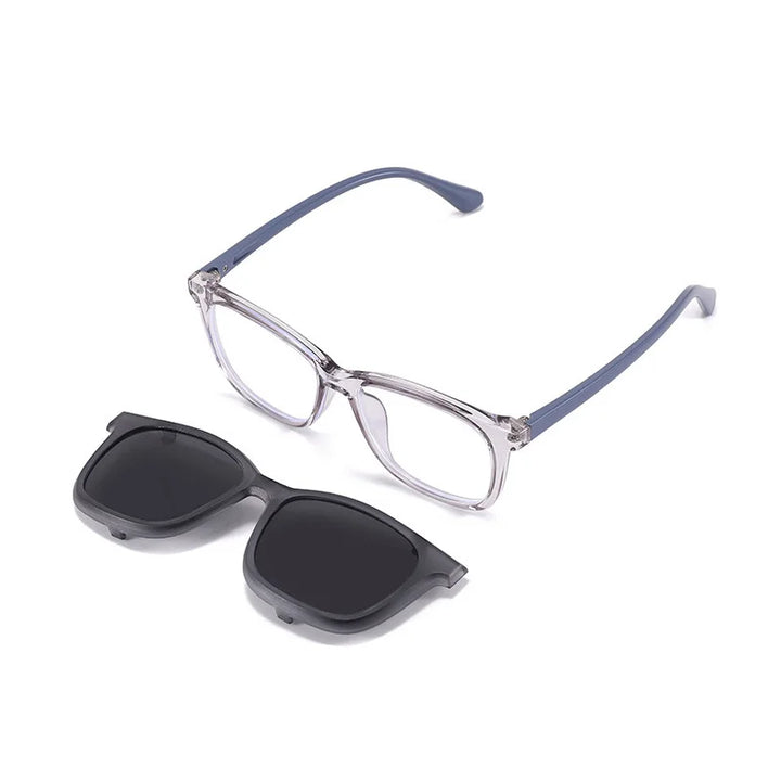 Kocolior Unisex Youth's Full Rim Square Tr 90 Eyeglasses Clip On Sunglasses 517362