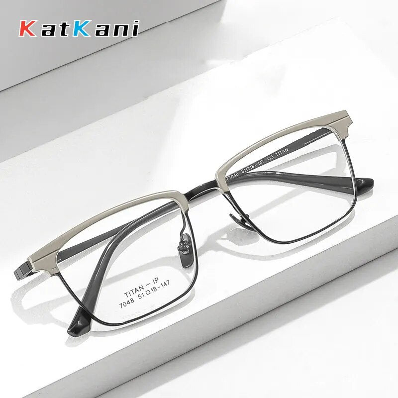 KatKani Unisex Full Rim Square Titanium Eyeglasses 7048 Full Rim KatKani Eyeglasses   