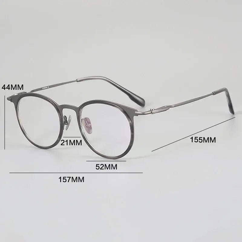 Gatenac Men's Full Rim Big Round Acetate Titanium Eyeglasses 660056 FuzWeb