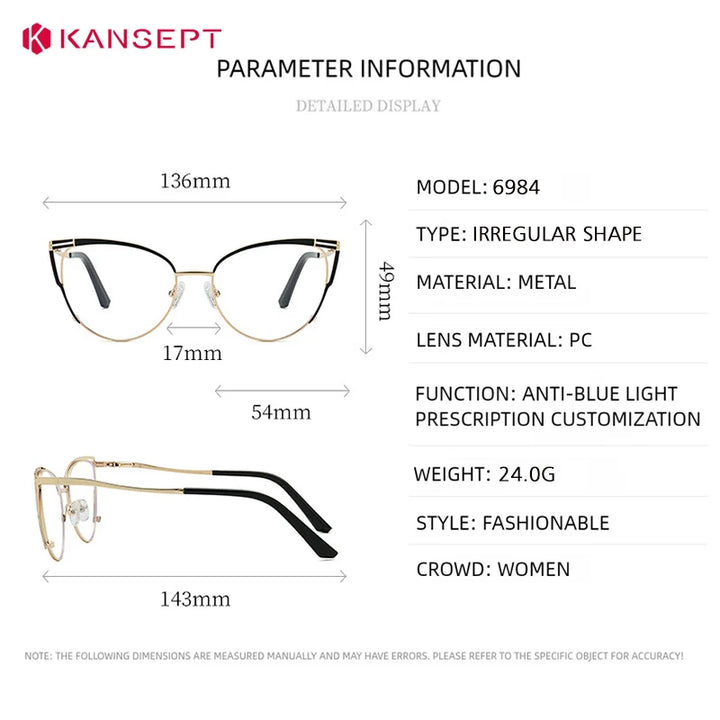 Kansept Women's Full Rim Round Cat Eye Alloy Reading Glasses 556984