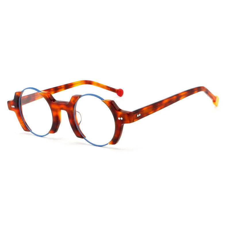 CCspace Unisex Semi Rim Round Acetate Eyeglasses 301778 Semi Rim CCspace Leopard  