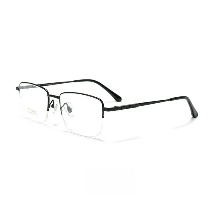 Yimaruili Women's Semi Rim Square Titanium Eyeglasses 69902 Semi Rim Yimaruili Eyeglasses Black