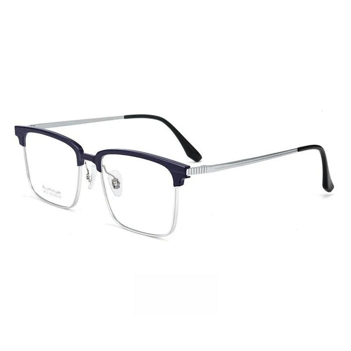 Yimaruili Men's Full Rim Square Aluminum Magnesium Eyeglasses 28531 Full Rim Yimaruili Eyeglasses Blue Silver  