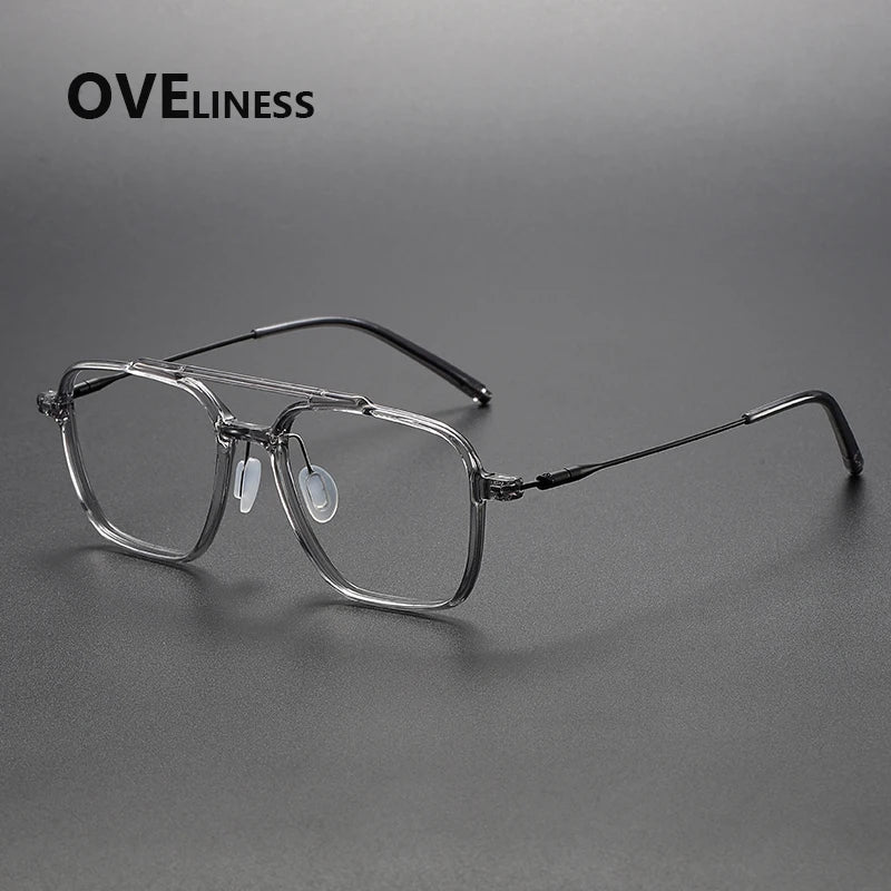 Oveliness Unisex Full Rim Square Double Bridge Acetate Titanium Eyeglasses 88658