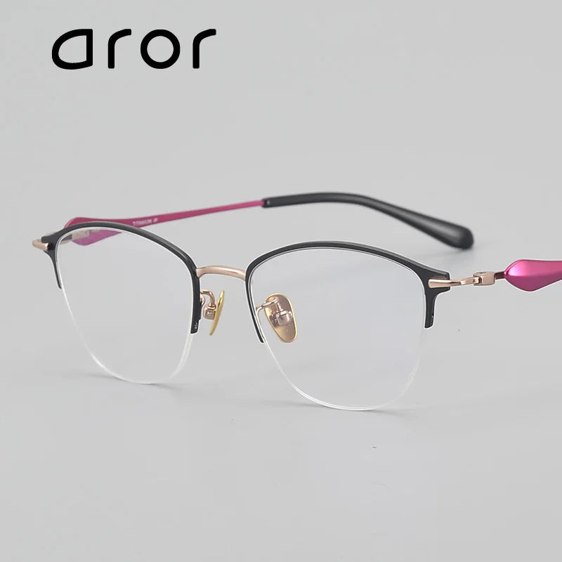 Aror Unisex Semi Rim Big Oval Round Titannium Acetate Eyeglasses 44914 Semi Rim Aror