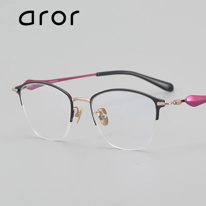 Aror Unisex Semi Rim Big Oval Round Titannium Acetate Eyeglasses 44914 Semi Rim Aror