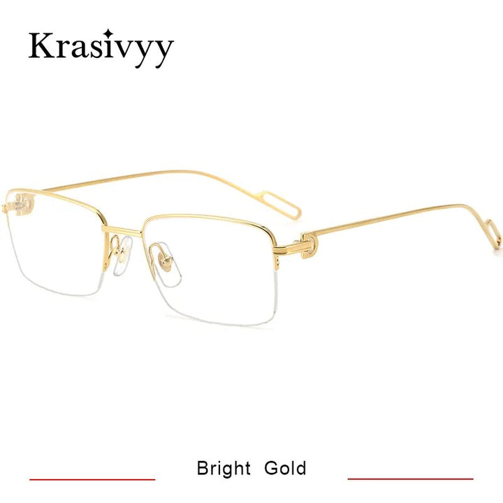 Krasivyy Men's Semi Rim Square Titanium Eyeglasses Kr02180 Semi Rim Krasivyy Bright  Gold CN 