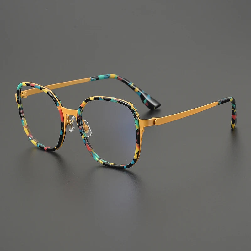Nobler Unisex Full Rim Big Square Polygon Titanium Eyeglasses 48297