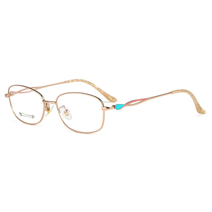 Kocolior Women's Full Rim Rectangle Titanium Hyperopic Reading Glasses 3520x Reading Glasses Kocolior Gold China 0