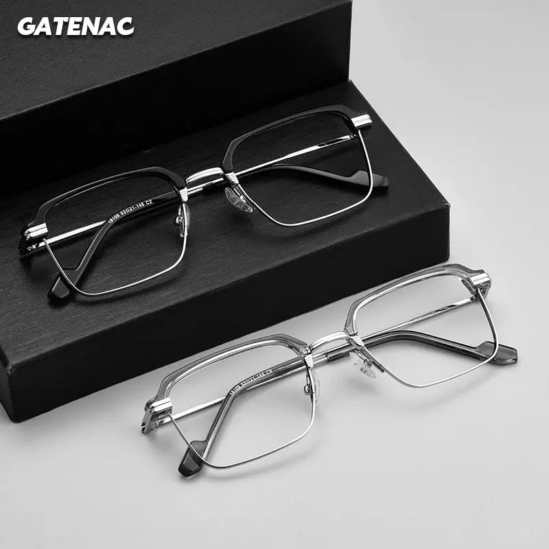 Gatenac Unisex Full Rim Polygon Square Acetate Titanium Eyeglasses 181094 — view 1 | Gatenac at FuzWeb