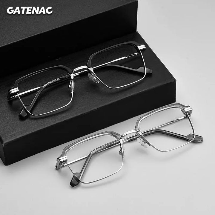 Gatenac Unisex Full Rim Polygon Square Acetate Titanium Eyeglasses 181094 — view 1 | Gatenac at FuzWeb