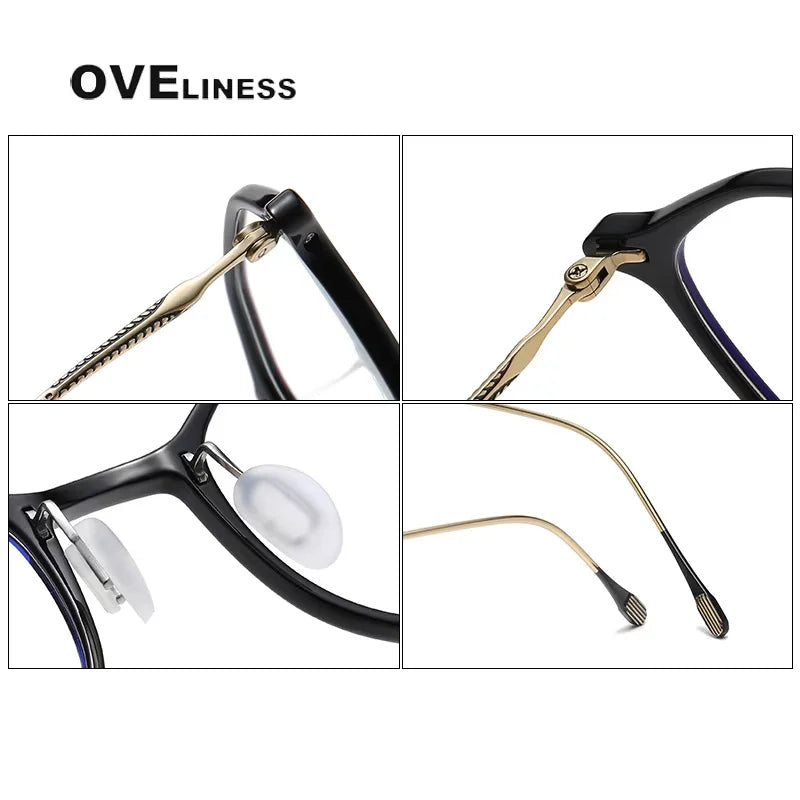 Oveliness Women's Full Rim Oval Square Titanium Acetate Eyeglasses 4651 Full Rim Oveliness   