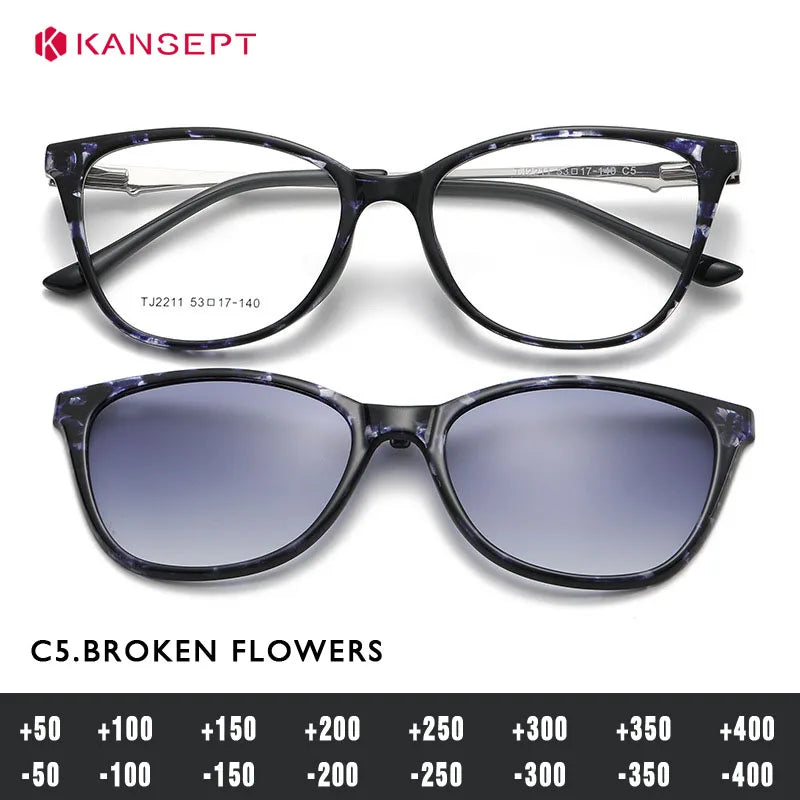 Kansept Women's Full Rim Cat Eye PC Alloy Reading Glasses Clip On Sunglasses 92211