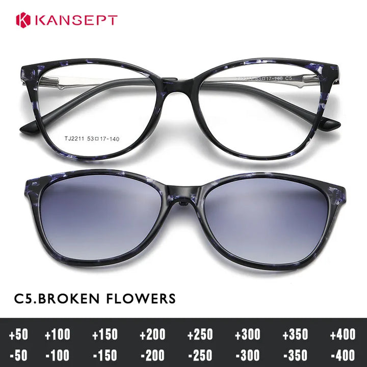 Kansept Women's Full Rim Cat Eye PC Alloy Reading Glasses Clip On Sunglasses 92211