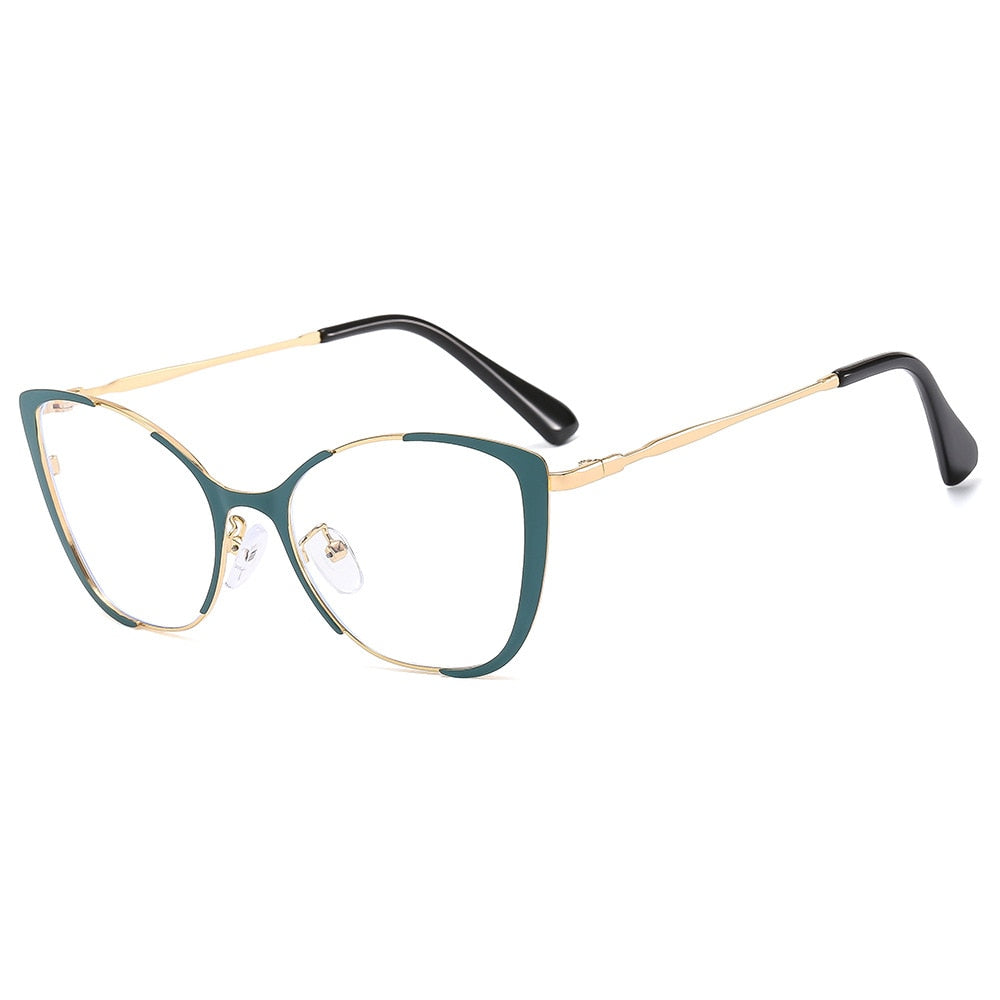 CCspace Women's Full Rim Square Cat Eye Alloy Eyeglasses 56802 Full Rim CCspace C4GreenGold  