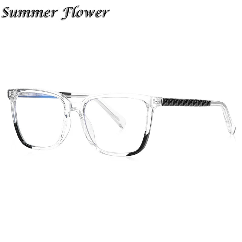 Summer Flower Women's Full Rim Square Tr 90 Titanium Eyeglasses 82135 Full Rim Summer Flower Transparent Black