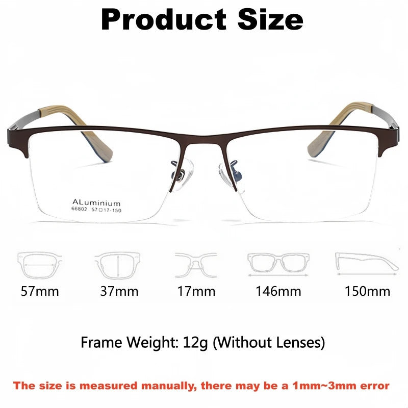 Yimaruili Men's Semi Rim Square Alloy-Al-Mg Eyeglasses 366802