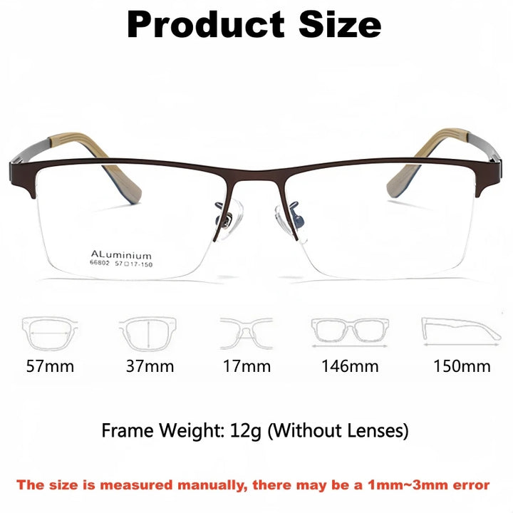 Yimaruili Men's Semi Rim Square Alloy-Al-Mg Eyeglasses 366802